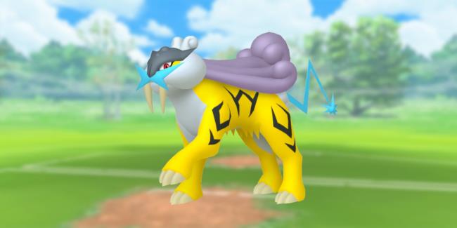 Raikou from Pokemon with the Pokemon Go battlefield as the background