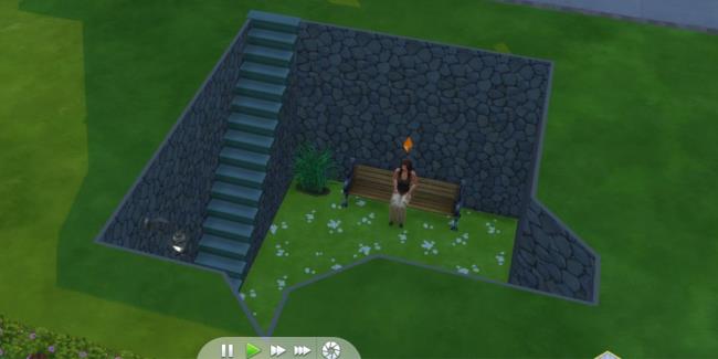 female sim sitting in an underground garden in the sims 4