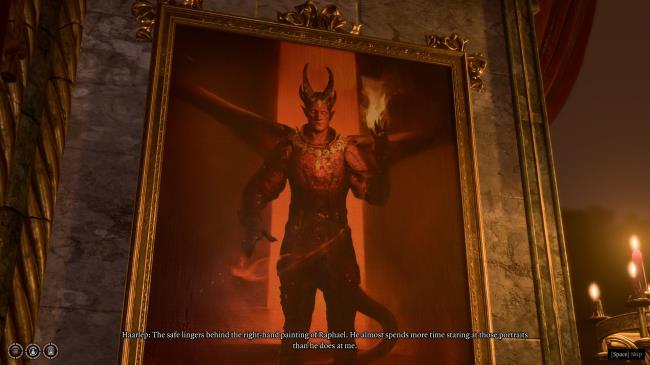 Harleep Tells Player Raphael's Safe Is Behind A Portrait Of Himself In Boudoir In Baldur's Gate 3