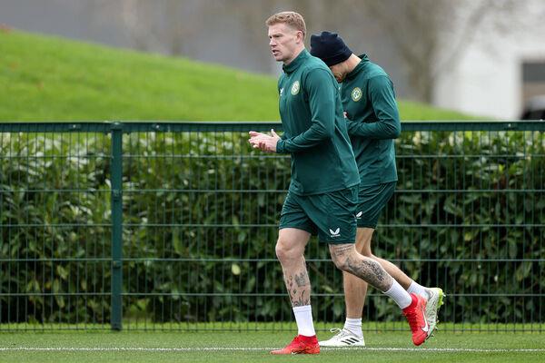 James McClean training with Ireland on Monday.