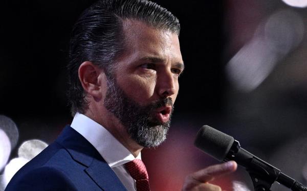 Son of former US President Do<em></em>nald Trump Do<em></em>nald Trump Jr. speaks during the third day of the 2024 Republican Natio<em></em>nal Co<em></em>nvention at the Fiserv Forum in Milwaukee, Wisconsin, on July 17, 2024. Days after he survived an assassination attempt Do<em></em>nald Trump won formal nomination as the Republican presidential candidate and picked Ohio US Senator J.D. Vance for running mate. (Photo by Brendan SMIALOWSKI / AFP)