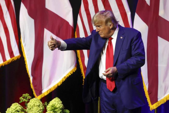 Former President Do<em></em>nald Trump gestures after speaking at a fundraiser event for the Alabama GOP, Friday, Aug. 4, 2023, in Montgomery, Ala. (AP Photo/Butch Dill)