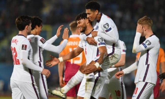 Tyrone Mings celebrates with his England teammates after scoring the eight goal in their 10-0 win against San Marino in November 2021. Come back Premier League – all is forgiven