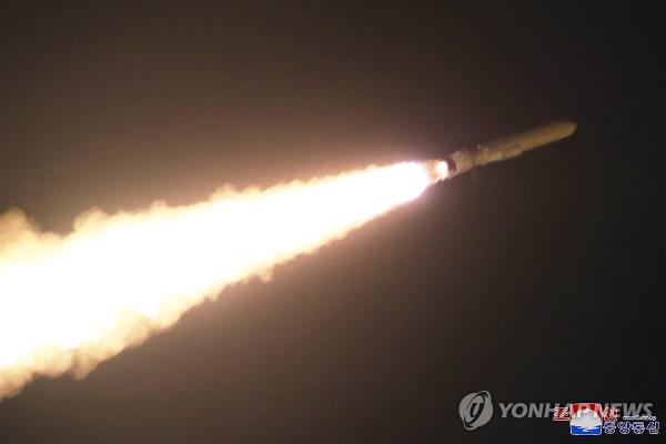 This photo, carried by North Korea's official Korean Central News Agency on Jan. 25, 2024, shows the North's first test-firing of the new strategic cruise missile Pulhwasal-3-31 the previous day. (For Use o<em></em>nly in the Republic of Korea. No Redistribution) (Yonhap)