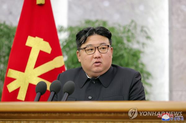 North Korean leader Kim Jong-un attends the 19th enlarged meeting of the political bureau of the eighth Central Committee of the Workers' Party, in this undated photo released by the North's official Korean Central News Agency on Jan. 25, 2024. (For Use o<em></em>nly in the Republic of Korea. No Redistribution) (Yonhap)