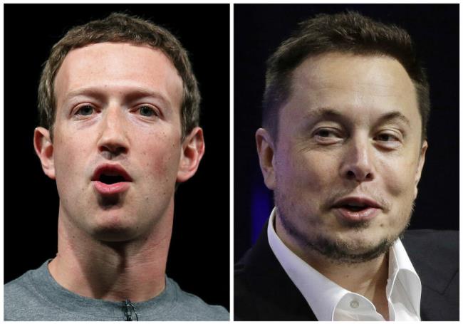 This combo of file images shows Facebook CEO Mark Zuckerberg, left, and Tesla and SpaceX CEO Elon Musk. Elon Musk and Mark Zuckerberg are ready to fight, offline. In a now-viral back-and-forth seen on Twitter and Instagram this week, the two tech billio<em></em>naires seemingly agreed to a “cage match” face off. (AP Photo/Manu Fernandez, Stephan Savoia)