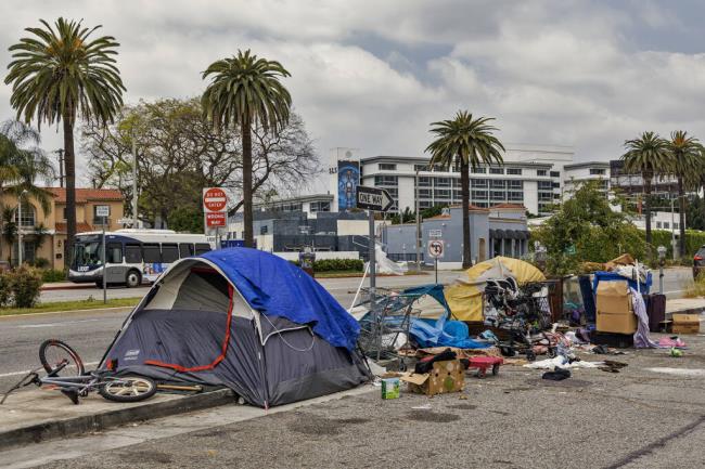 The City of LA relocated a large homeless camp in the Beverly Grove area, next to Beverly Hills on May 11, 2023. Photo by Ted Soqui, SIPA USA via Reuters