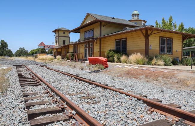 An old section of track remains near the transit station Windsor on Thursday, July 6, 2023. (Christopher Chung/The Press Democrat)