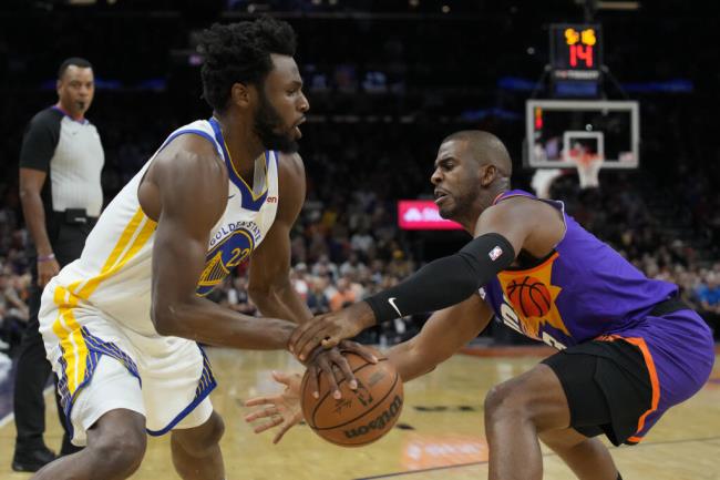 Suns guard Chris Paul during the first half against the Golden State Warriors, Tuesday, Oct. 25, 2022, in Phoenix. (Rick Scuteri / ASSOCIATED PRESS)